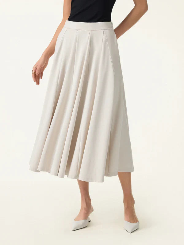 Mid Rise Elastic Pull-On Godet Hem Lyocell Midi Skirt