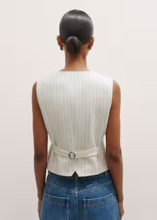 Round Neck Pinstripe Button Front Tailored Sleeveless Vest