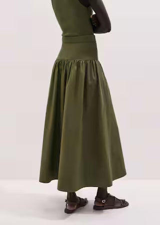 High Wide Waistband A-Line Flared Maxi Skirt