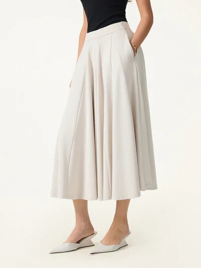 Mid Rise Elastic Pull-On Godet Hem Lyocell Midi Skirt