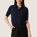 Silk Blend Short Sleeve Collared Knit Polo Top