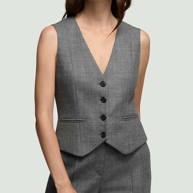 Wool Twill V-Neck Tailored Suit Waistcoat Vest