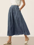 Crinkled Textured Lyocell Gathered Waist A-Line Midi Skirt